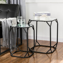 Load image into Gallery viewer, Black Metal Nesting  Side &amp; End Accent Table with Glass Top, Set of 2
