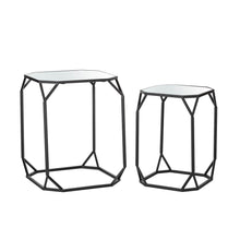 Load image into Gallery viewer, Black Metal Nesting  Side &amp; End Accent Table with Glass Top, Set of 2
