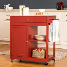 Load image into Gallery viewer, 34.25&quot;H Red Wooden Basic Kitchen Cart/Island with Solid Oak Top
