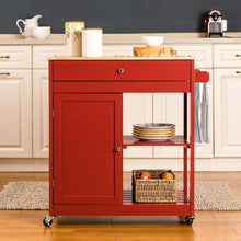 Load image into Gallery viewer, 34.25&quot;H Red Wooden Basic Kitchen Cart/Island with Solid Oak Top
