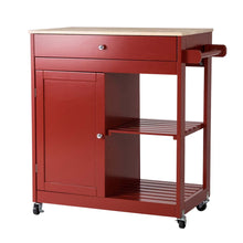 Load image into Gallery viewer, 34.25&quot;H Red Wooden Basic Kitchen Cart/Island with Solid Oak Top
