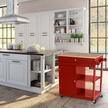 Load image into Gallery viewer, 34.25&quot;H Red Wooden Basic Kitchen Cart/Island with Solid Oak Top
