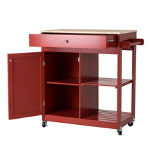 Load image into Gallery viewer, 34.25&quot;H Red Wooden Basic Kitchen Cart/Island with Solid Oak Top
