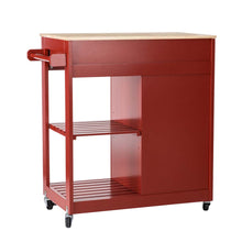 Load image into Gallery viewer, 34.25&quot;H Red Wooden Basic Kitchen Cart/Island with Solid Oak Top
