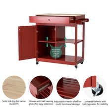 Load image into Gallery viewer, 34.25&quot;H Red Wooden Basic Kitchen Cart/Island with Solid Oak Top
