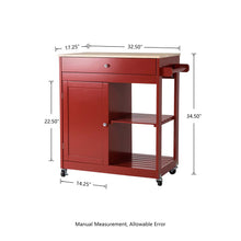 Load image into Gallery viewer, 34.25&quot;H Red Wooden Basic Kitchen Cart/Island with Solid Oak Top
