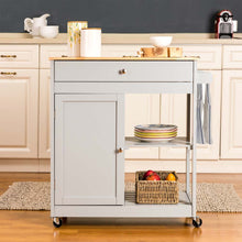 Load image into Gallery viewer, 34.25&quot;H Gray Wooden Basic Kitchen Cart/Island with Solid Oak Top
