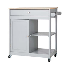 Load image into Gallery viewer, 34.25&quot;H Gray Wooden Basic Kitchen Cart/Island with Solid Oak Top
