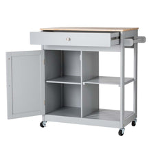 Load image into Gallery viewer, 34.25&quot;H Gray Wooden Basic Kitchen Cart/Island with Solid Oak Top
