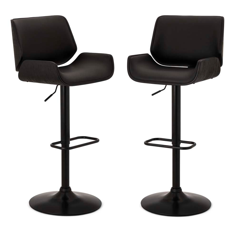 Mid-century Modern Black Adjustable Gaslift Swivel Bar Stool, Set of 2