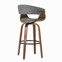 Load image into Gallery viewer, Mid-century Modern Gray Fabric/Walnut Bentwood Swivel Bar Stool, Set of 2
