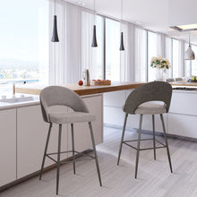 Load image into Gallery viewer, Dark Grey Mixing Fabric/Leatherette Bar Stool with Back and Tapered Metal Legs, Set of 2
