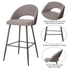 Load image into Gallery viewer, Dark Grey Mixing Fabric/Leatherette Bar Stool with Back and Tapered Metal Legs, Set of 2
