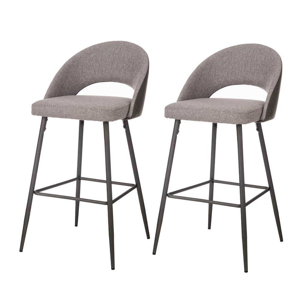 Dark Grey Mixing Fabric/Leatherette Bar Stool with Back and Tapered Metal Legs, Set of 2