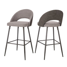 Load image into Gallery viewer, Dark Grey Mixing Fabric/Leatherette Bar Stool with Back and Tapered Metal Legs, Set of 2
