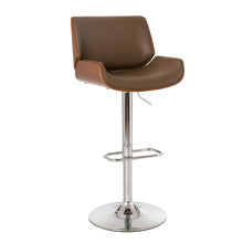 Load image into Gallery viewer, Mid-century Modern Leather Yellowish-brown Adjustable Height Swivel Bar Stool
