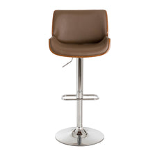 Load image into Gallery viewer, Mid-century Modern Leather Yellowish-brown Adjustable Height Swivel Bar Stool
