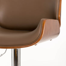 Load image into Gallery viewer, Mid-century Modern Leather Yellowish-brown Adjustable Height Swivel Bar Stool
