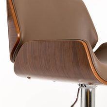 Load image into Gallery viewer, Mid-century Modern Leather Yellowish-brown Adjustable Height Swivel Bar Stool
