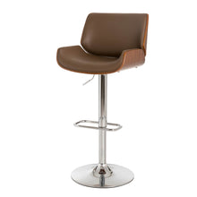 Load image into Gallery viewer, Mid-century Modern Leather Yellowish-brown Adjustable Height Swivel Bar Stool
