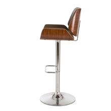 Load image into Gallery viewer, Mid-century Modern Leather Yellowish-brown Adjustable Height Swivel Bar Stool
