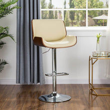 Load image into Gallery viewer, Mid-century Leather Modern Beige Adjustable Height Swivel Bar Stool
