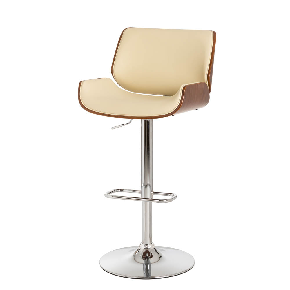 Mid-century Leather Modern Beige Adjustable Height Swivel Bar Stool