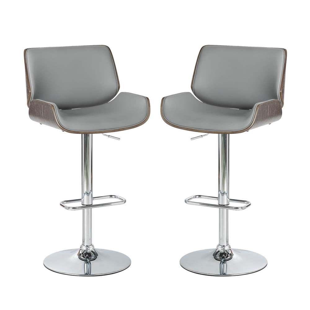 Mid-century Modern Gray Adjustable Height Swivel Bar Stool, Set of 2