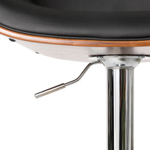 Load image into Gallery viewer, Mid-century Modern Black PU and Walnut Bentwood Adjustable Height Swivel Bar Stool
