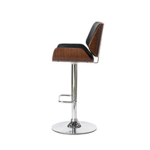 Load image into Gallery viewer, Mid-century Modern Black PU and Walnut Bentwood Adjustable Height Swivel Bar Stool
