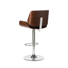 Load image into Gallery viewer, Mid-century Modern Black PU and Walnut Bentwood Adjustable Height Swivel Bar Stool
