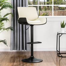 Load image into Gallery viewer, Mid-century Modern White PU and Black Bentwood Adjustable Height Swivel Bar Stool
