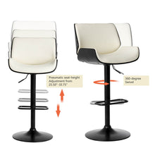 Load image into Gallery viewer, Mid-century Modern White PU and Black Bentwood Adjustable Height Swivel Bar Stool
