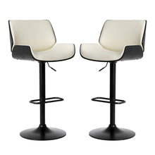 Load image into Gallery viewer, Mid-century Modern White PU and Black Bentwood Adjustable Height Swivel Bar Stool, Set of 2
