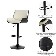 Load image into Gallery viewer, Mid-century Modern White PU and Black Bentwood Adjustable Height Swivel Bar Stool, Set of 2
