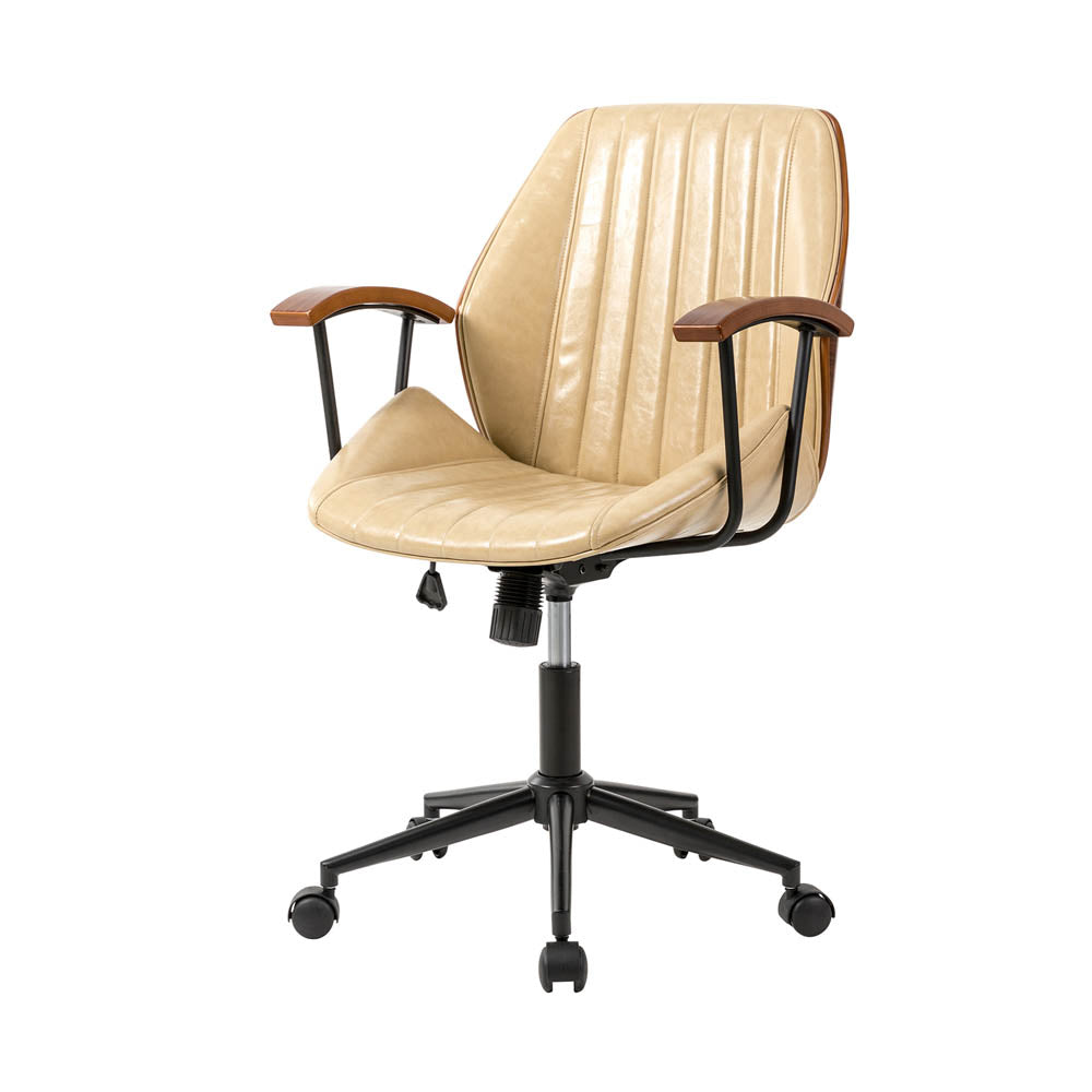 Cream Leatherette Adjustable Swivel Desk Chair/Task Office Chair