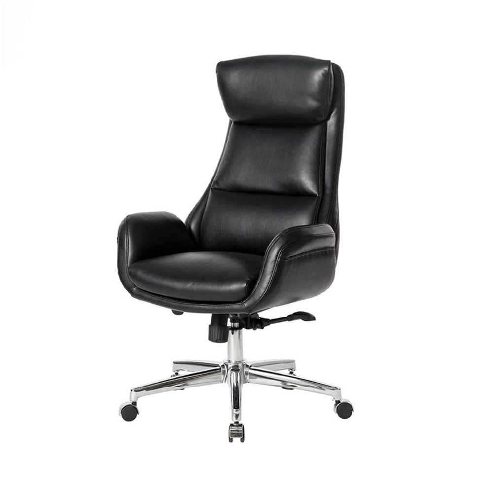 Mid-Century Modern Black Leatherette Adjustable Swivel High Back Office Chair