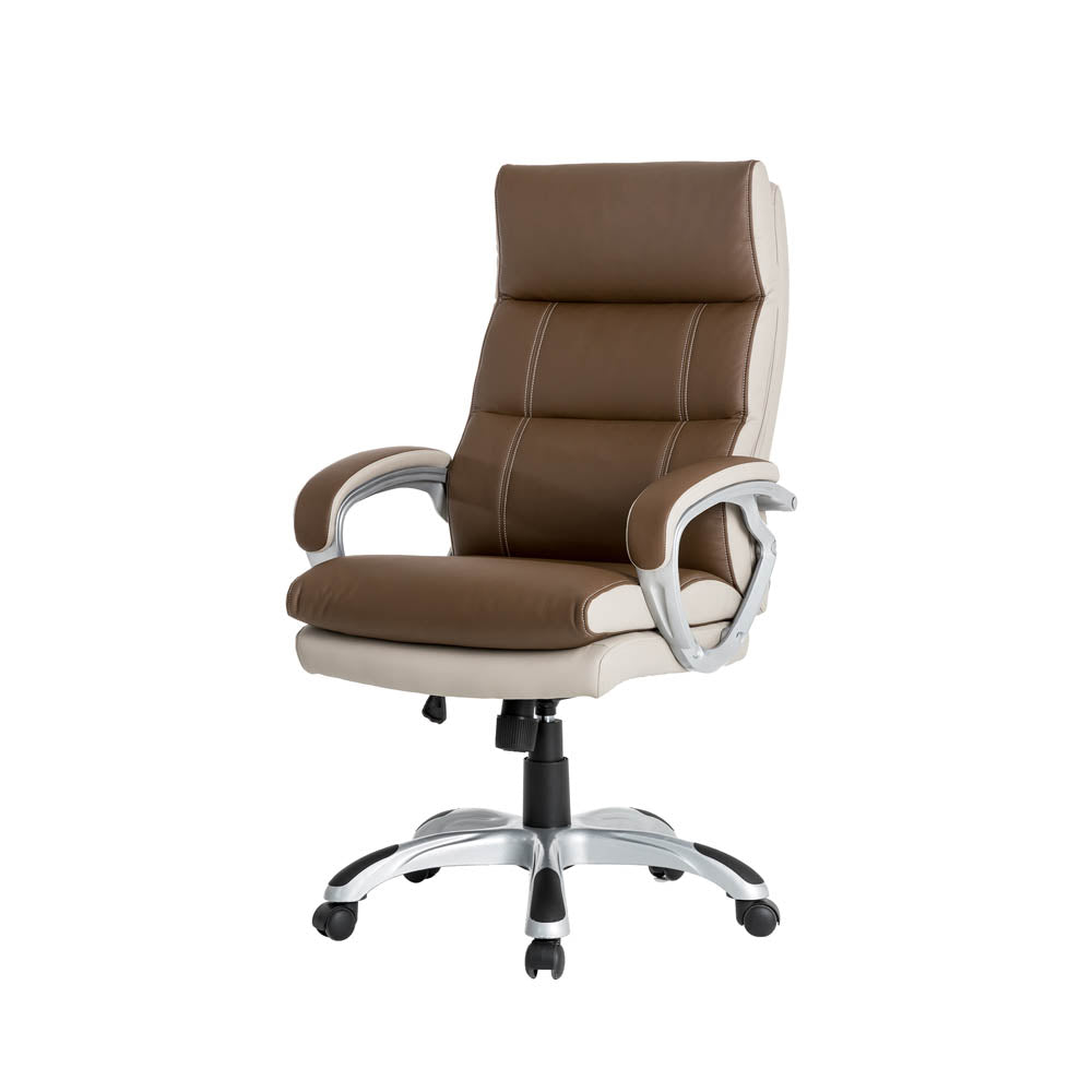 Brown PU Leather Gaslift Adjustable High-Back Swivel Office Chair