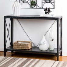 Load image into Gallery viewer, 43.25&quot;L Modern Industrial Black Wood/Metal Console Table
