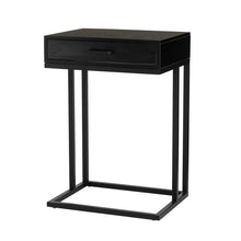 Load image into Gallery viewer, 26&quot;H Modern Industrial Black Wood/Metal C Side &amp; End Table with a Drawer and 2 USB Charging Ports
