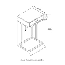 Load image into Gallery viewer, 26&quot;H Modern Industrial Black Wood/Metal C Side &amp; End Table with a Drawer and 2 USB Charging Ports
