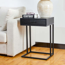 Load image into Gallery viewer, 26&quot;H Modern Industrial Black Wood/Metal C Side &amp; End Table with a Drawer and 2 USB Charging Ports
