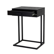 Load image into Gallery viewer, 26&quot;H Modern Industrial Black Wood/Metal C Side &amp; End Table with a Drawer and 2 USB Charging Ports
