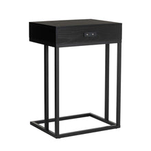 Load image into Gallery viewer, 26&quot;H Modern Industrial Black Wood/Metal C Side &amp; End Table with a Drawer and 2 USB Charging Ports
