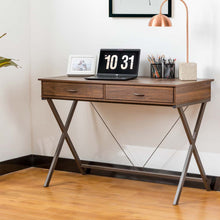 Load image into Gallery viewer, 43.25&quot;L Modern Industrial Brown Wood/Metal Writing Desk With 1 Outlet and 2 USB Charging Ports
