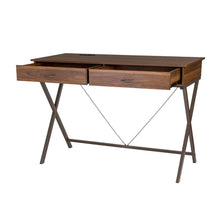 Load image into Gallery viewer, 43.25&quot;L Modern Industrial Brown Wood/Metal Writing Desk With 1 Outlet and 2 USB Charging Ports
