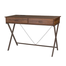 Load image into Gallery viewer, 43.25&quot;L Modern Industrial Brown Wood/Metal Writing Desk With 1 Outlet and 2 USB Charging Ports
