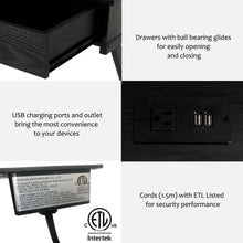 Load image into Gallery viewer, 43.25&quot;L Modern Industrial Black Wood/Metal Writing Desk With 1 Outlets and 2 USB Charging Ports
