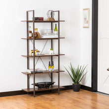 Load image into Gallery viewer, 72&quot;H Modern Industrial Brown Wood/Metal 5-Tier Bookcases &amp; Shelves
