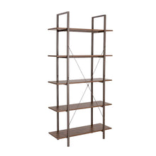 Load image into Gallery viewer, 72&quot;H Modern Industrial Brown Wood/Metal 5-Tier Bookcases &amp; Shelves
